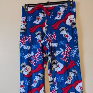 Frosty the Snowman Graphic Ladies Fleece Lounge/Pajama Pants Nautical Blue sz L